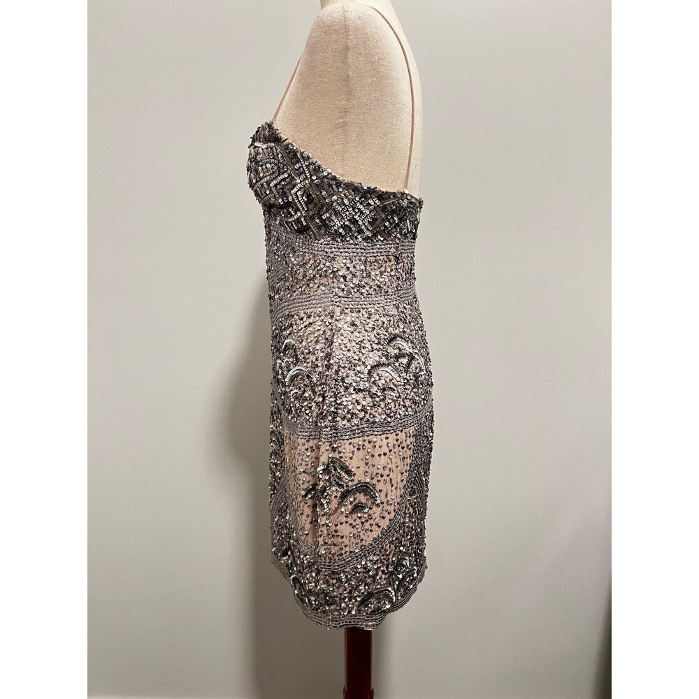 Aiden Mattox Silver Sequin Camisole Dress Size 6 Stone Lining Spaghetti Straps - Picture 5 of 16